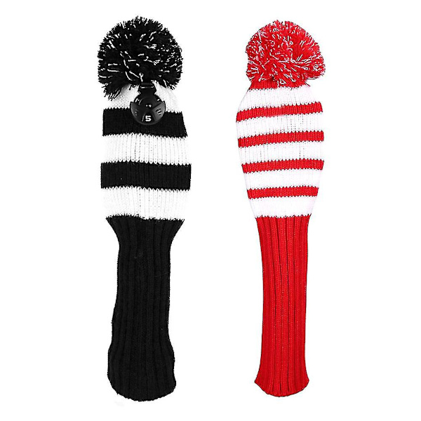 Fairway Metal Wood Rød/svart Golf Headcover Strikket Pom Hodebeskyttelsessett Slitesterk Black