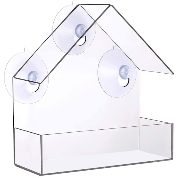 Transparent akrylfoderautomat, 3 stærke sugekopper, 15 x 15 x 6 cm Vildfuglefoderautomat.