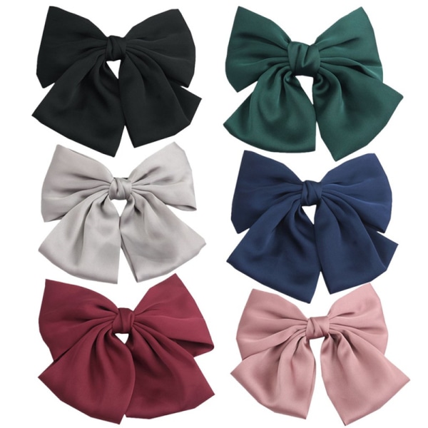 6-delad satin stor rosett hårklämma set, hårklämma stor rosett rosett chiffong fjäder hårklämma retro fransk dam stil