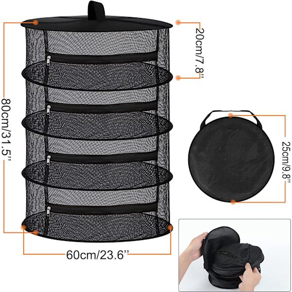 Tørkenett - 4 Lag Hengende Mesh Tørkenett for Tørking av Urter, Urte Tørkenett med Glidelåser - 45cm/60cm