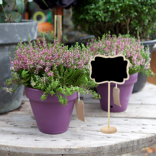 Mini Slate 10 st Små Svarta Tavlor Trä Anslagstavlor Prislappsskyltar med Hållare för Bröllopsfest Blomkruka Etikett