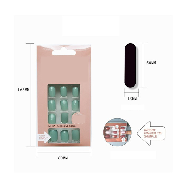 24 stk. (grønne) Negle Akryl Fransk Nude Kollektion, Betagende, Ægte Kort Længde Nude Kunstige Negle, Neglelim, Neglefil og Manicurepind