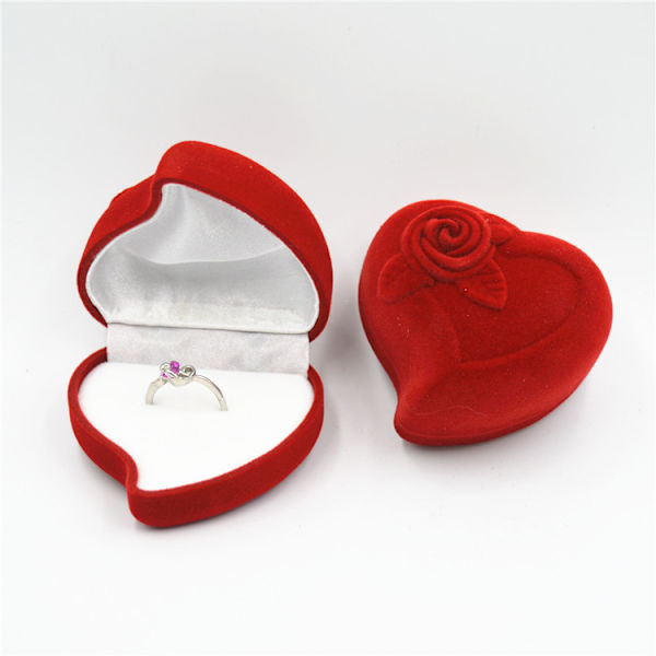 3-delars set (stor röd, enkel ring 60*60*42mm) Ringbox - Röd Hjärtformad Presentationsbox - Förlovningsring Bröllop Frieri Smyckeskrin Lyx