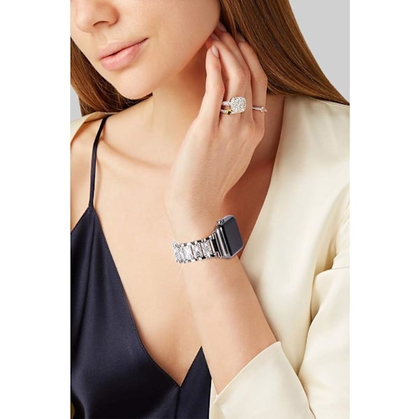 Glittrande silverrem kompatibel med Apple Watch-rem 42mm 44mm 45mm 49mm, lämplig för iwatch-serien 8/7/6/5/4/3/2/1/SE 2022/2020 glittrande cr