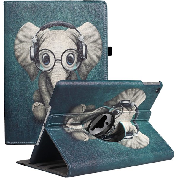 Elefant roterande fodral för iPad 9:e generation 2021/iPad 8:e generation 2020/iPad 7:e generation 2019 - 360 graders roterande stativ med automatisk vilolägefunktion för iPad 10.2