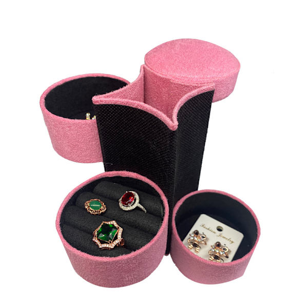 Pink 3-lags Smykkeskrin i Velour