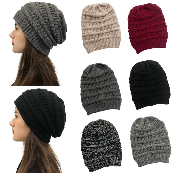 Stickade Vintermössor för Kvinnor, Sidenfodrad Chunky Mössa Mjuk Stretch Kabelstickad Varm Slouchy Mössa Deep Gray
