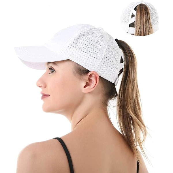 Vit (Huvudomkrets: 57-58 cm) Baseballkeps Kvinnor Män Unisex Sommarkeps Anti UV Sportkeps Hästsvanskeps för Löpning Golf Cykling Vandring