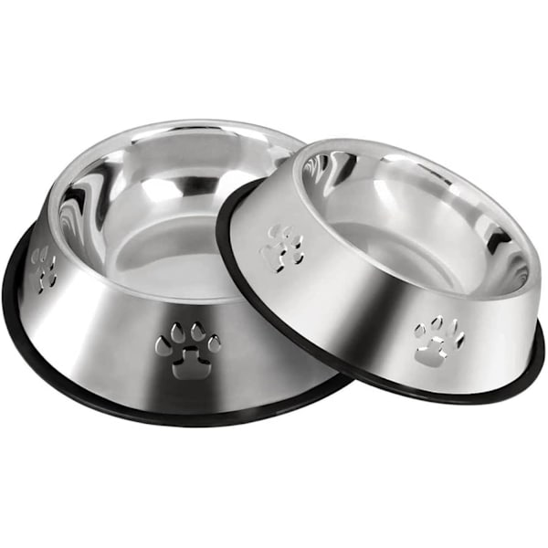 Sæt med 2 S-18 cm Hundeskåle i Rustfrit Stål, Katteskål Hundefoderskål med Skridsikre Gummibaser, Små Dyreskåle og Vandskåle