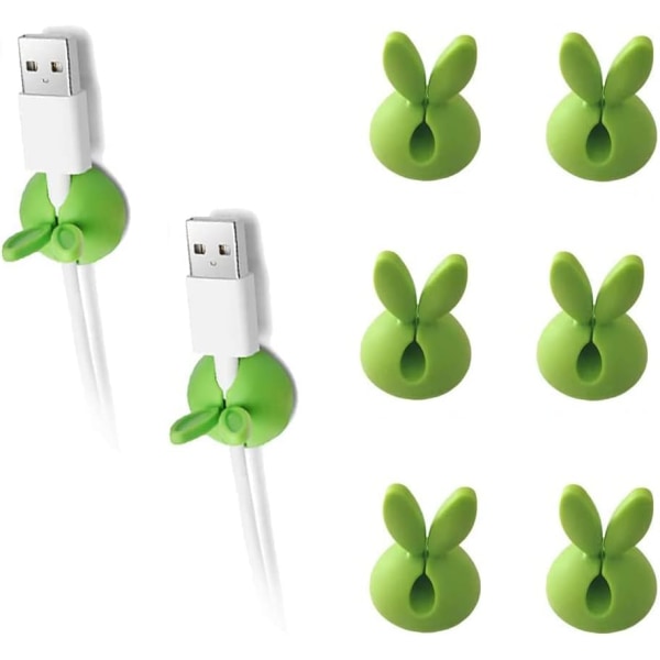 6st, gröna kabelklämmor, självhäftande silikonkabelhantering, för hem, kontor, skåp, bilbordssladdhållare, Organisationstelefon USB laddare Mustråd Org