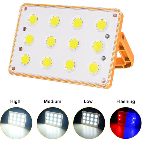 60W Genopladelig LED Projektør 120 COB 4 Tilstande Solar Genopladelig Lampe LED Projektør Byggeplads Vandtæt Arbejdslampe Genopladelig LED Spot,E
