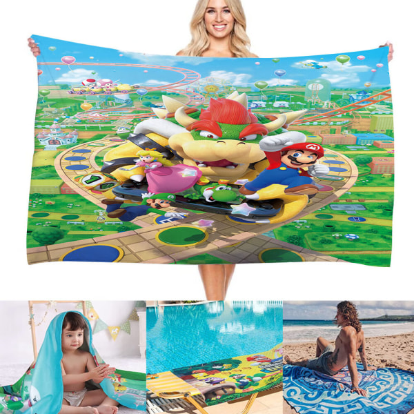 Yksi kappale (4,75*150cm) rantapyyhe Super Mario Bros 3D-printti lapsille, uima-allapyyhe, lasten kylpypyyhe, erittäin pehmeä, erittäin imukykyinen, kestävä rantasauna