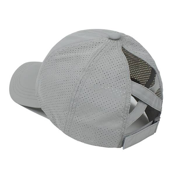 Dame Ponytail Baseball Cap, Justerbar Åndbar Kryds Mesh Hurtigtørrende Messy High Bun Ponycap Hat Light Grey