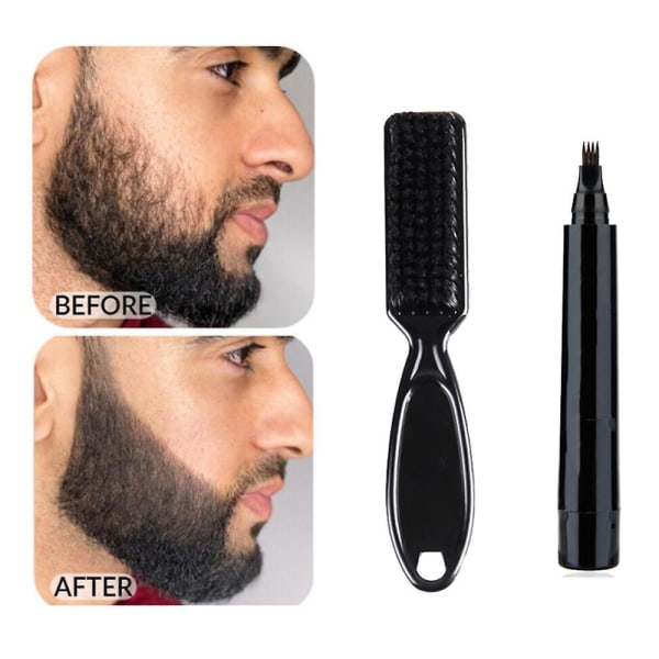 Fyrfasig skäggfyllningspenna, Barber Pen Brush Skäggreparationsform för män, förbättrar effektivt ansiktshår vattentätt A