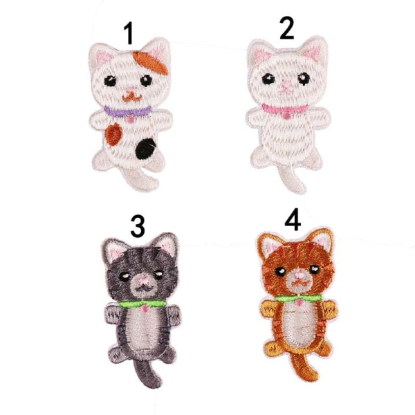 Broderade kattjärnslappar gör-det-själv-tillbehör (4 stycken), olika dekorativa kattlappar, söt lapp för jackor, hattar, ryggsäckar, jeans