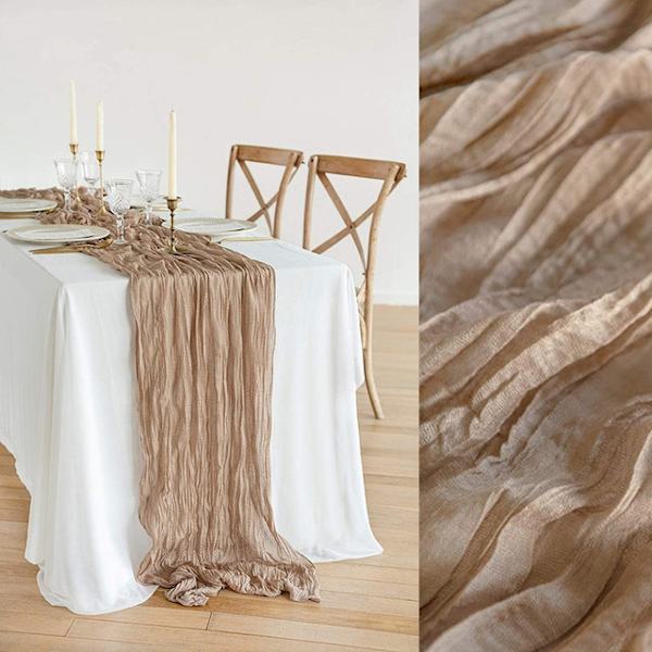 Bordløber, Chiffon Bordløber, 400 CM Bordløber til Jul, Fødselsdag, Bryllup, Valentinsdag, Påske, Dekorativ Pejs Brun