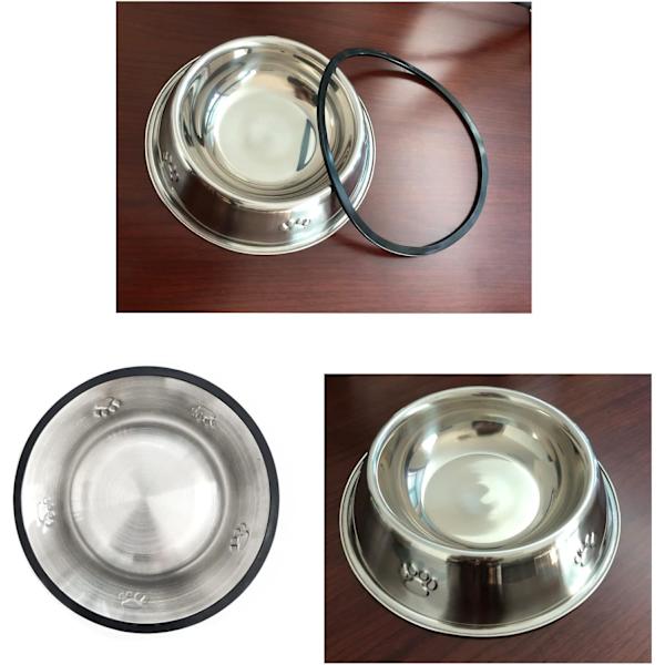 Sæt med 2 S-18 cm Hundeskåle i Rustfrit Stål, Katteskål Hundefoderskål med Skridsikre Gummibaser, Små Dyreskåle og Vandskåle