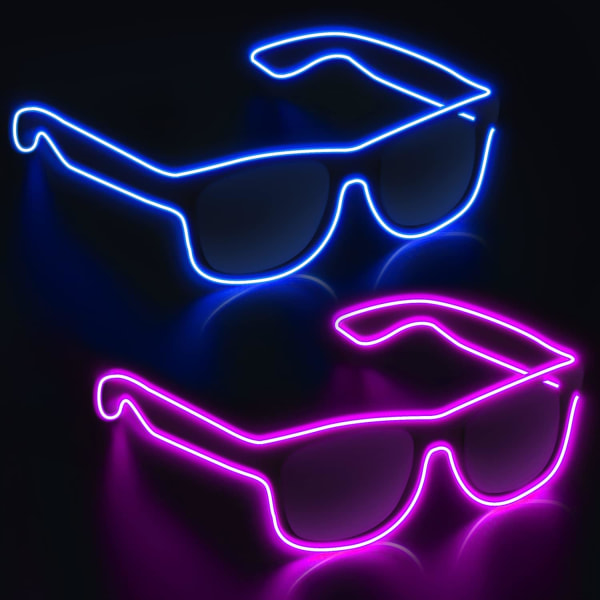 (Blå + Rosa)Trådlösa LED Light up Glasögon 2 Pack Glow in The Dark Neonglasögon för Rave Party