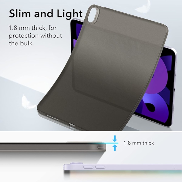 Himmentä Musta Takakansi Yhteensopiva iPad Air 5. sukupolven 2022 ja iPad Air 4. sukupolven 2020 kanssa, Läpinäkyvä takaosa, Tuki Pencil 2:lle