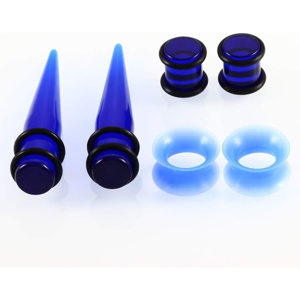 Stretch-kit för öronsträckare 50 delar (blå, tre stilar) - Akrylkon och plugg + silikontunnel - Öronmätare- set Body Piercing-smycken