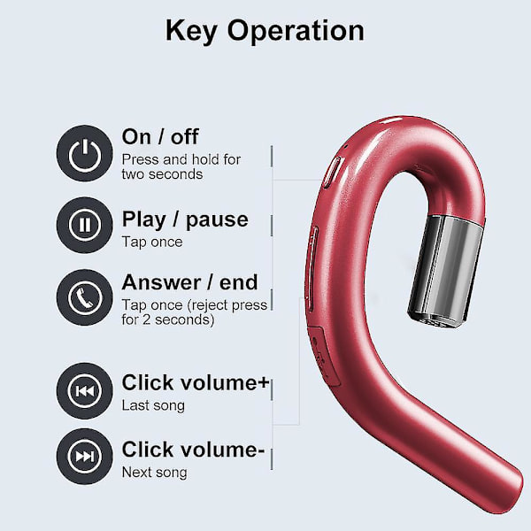 Bluetooth-hörlurar med öronkrok och mikrofon Red
