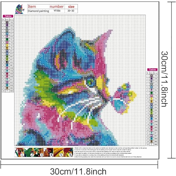 5D DIY Täysi Timantti Kissa 30x30cm, Strassi Timanttimaalaussetti Aikuisille, Timanttikäsityöt Seinäkoristeeksi