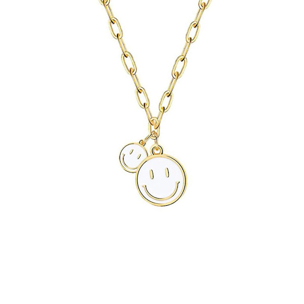 Smiley Face Halskjeder, Paperclip Kjede Søt Rundt Rustfritt Stål Smilefjes Anheng Gull Y2k Halskjede For Kvinner Jenter White