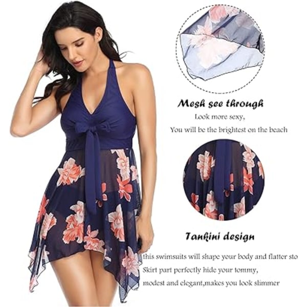 Baddräkt Slimming Tankini Klänning Mage Cover Push Up Bikini med Elegant Kjole Hög Midja Strandkläder 2 Delar