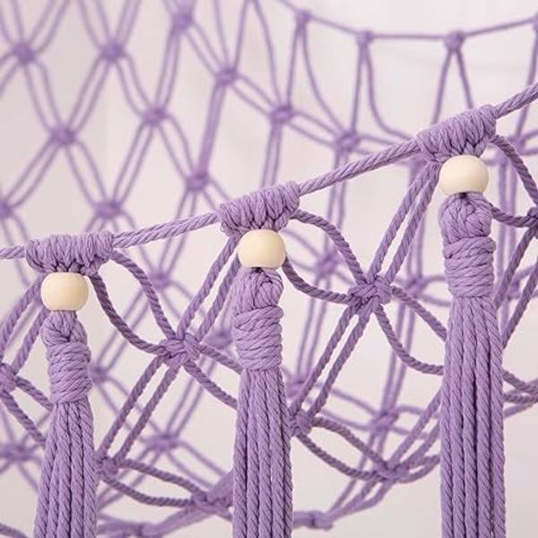 Pehmolelujen riippumatto (violetti) - Hapsupitsi-leluriippumatto puuhelmihapsulla - Täytettyjen eläinten järjestäjä, iso sarvi pehmolelujen verkkohylly lastenhuoneeseen