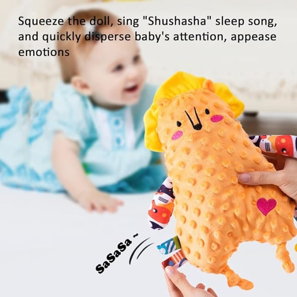 Baby (orange lejon) | Sensoriska leksaker för bebisar 0 3 6 12 månader, Baby Sleep Safe Leksaker med bitringar, Elephant Baby Filt med etikett, Sof