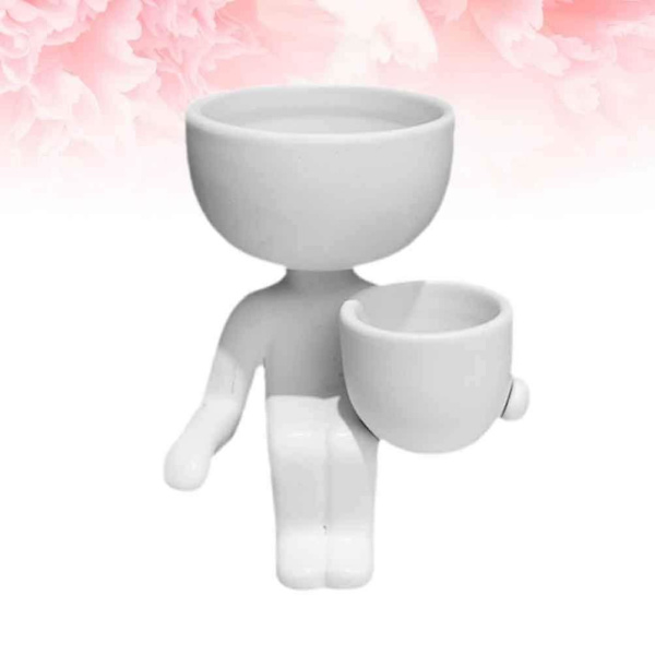 Humanoid Keramisk Blomkruka Växt Suckulenta Blomkrukor Kreativ Blomkruka white side