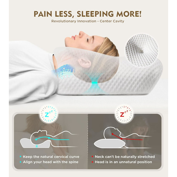 Cervicalkudde för att lindra nacksmärta, ihålig design luktfria memory foam-kuddar med kylande överdrag, justerbar ortopedisk sängkudde för sömn, Con