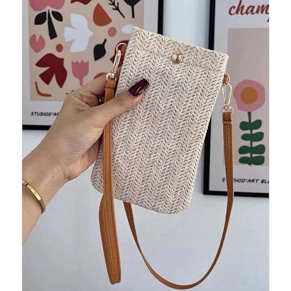 Valkoiset olkalaukut, naisten rennot olki- ja punotut laukut, punotut crossbody-laukut, puhelinlaukut