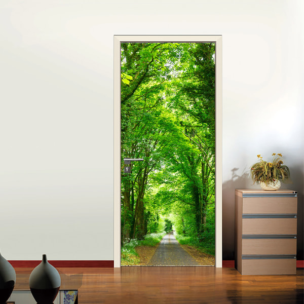 3D dörrmålning grön dörr (skuren i 2 delar 45x200cm), kontorskonstdörrklistermärken, lämplig för innerdörrar, sovrum vardagsrum badrum inredning
