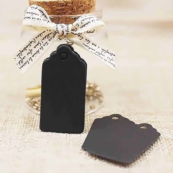 Kraft Gavemerkelapper (Svart) - 100 stk - 5x3CM Blanke Merkelapper for Gaver