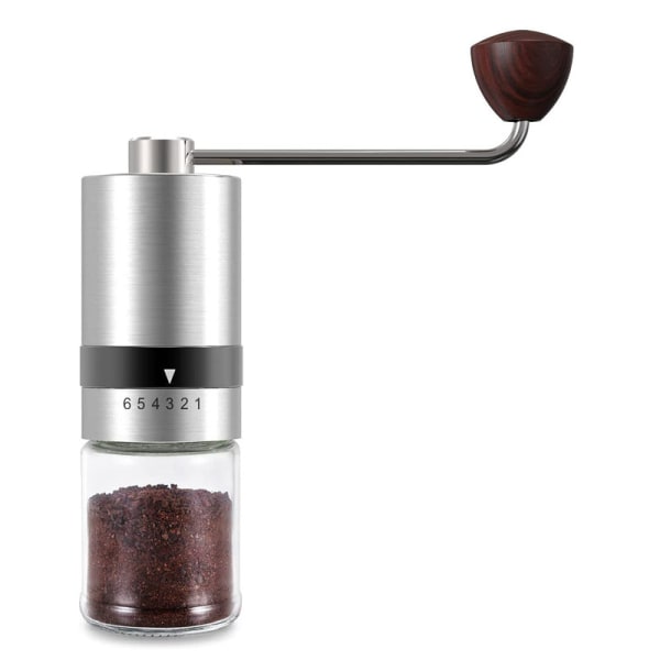 Manuell Kaffekvern, 6 Grovhetsinnstillinger, CNC Rustfritt Stål Burr Mill, 30g Kapasitet, Håndsveiv i Rustfritt Stål, Lett å Rengjøre, Julegave