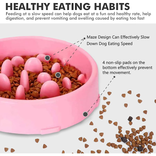 Pink Slow Feeding Skål til Hunde, Slow Feeding Skål, Anti Gluttony Skål til Hunde Katte, Fremmer Sund Spisning og Langsom Fordøjelse