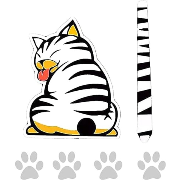 Cartoon Fun Cat Moving Tail Sticker (Vit katt), Reflekterande torkardekal i glas bak, reflekterande fönstertorkarklistermärke, bilform, svansviftande katt