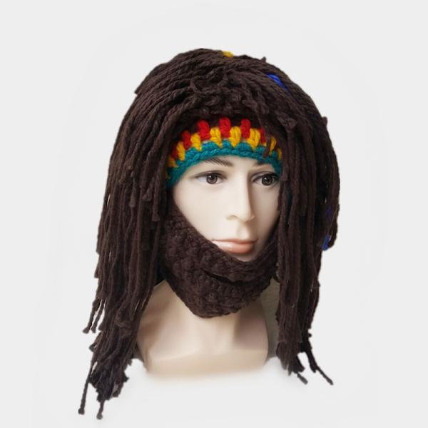 One piece (modificeret farve) sjov kreativ håndlavet hat paryk skæg hat, Xinqiao Herre Strikkede Skæg Hatte Reggae Hår Style Rasta Hovedbeklædning Beanie Sjov Hat