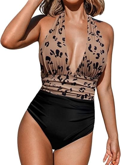 Størrelse S Heldragt Halv Krop V-Hals Badedragt til Kvinder Shapewear Mavekontrol Retro Badedragt Multicolor