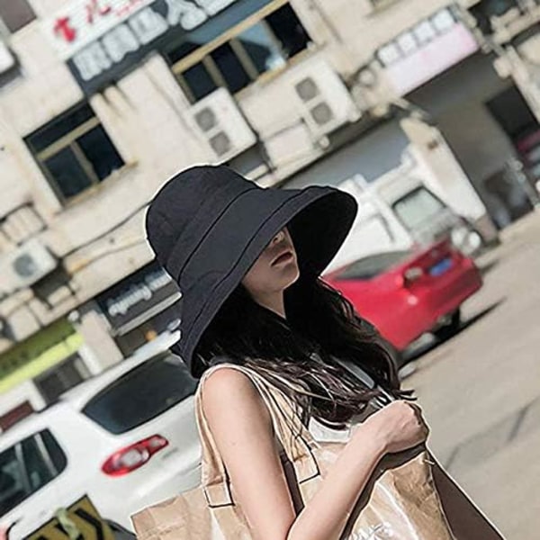 Sort Strandhat til Kvinder Foldbar Sommerhat Bredskygget Strandhat Hætte Bucket Hat Havehat