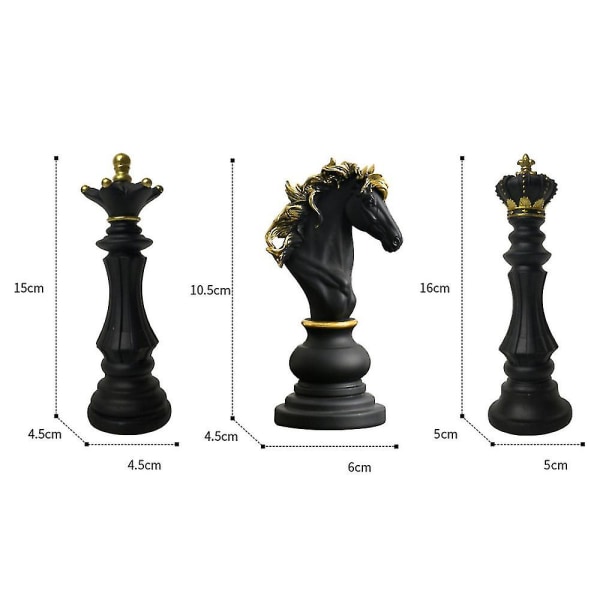 Sjakk Konge Dronning Springer Resin Håndverk Internasjonal Sjakk Statue Skulptur Black Knight