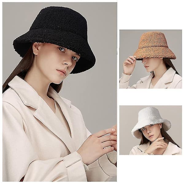 Lamm Faux Fur Bucket Hat Vinter Varma Teddy Sammet Mössor Kepsar Fiskarehatt light tan