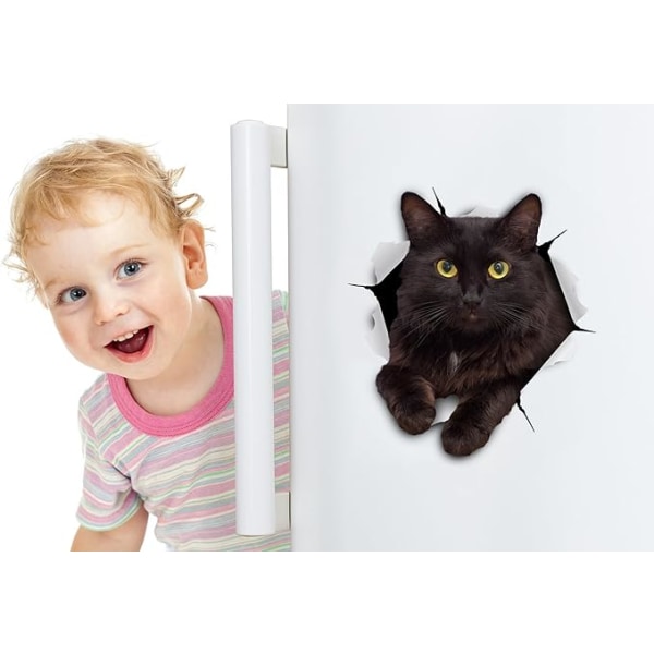 3D Cat Stickers - 3 Pack - Svarta kattklistermärken för dörrar, presenter, väggar, kylskåp, toaletter och mer