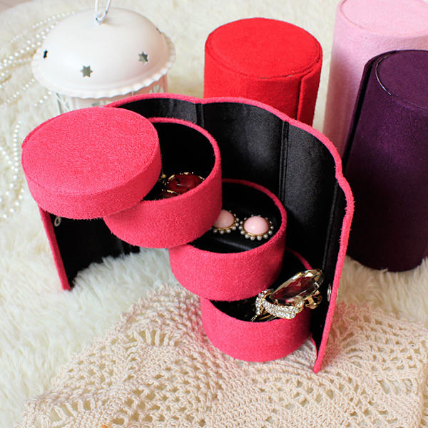 Pink 3-lags Smykkeskrin i Velour
