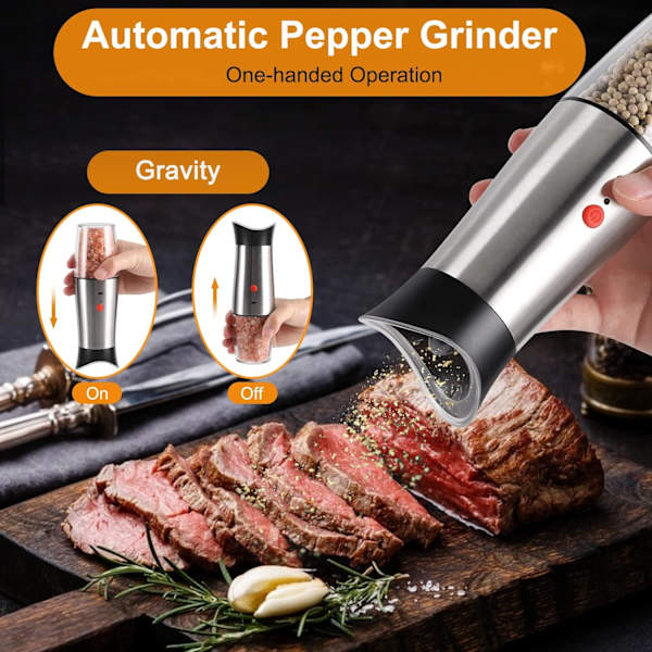Elektrisk Salt- og Pepperkvern Oppladbar: - USB Automatisk Gravitasjons Pepperkvernsett, Justerbar Grovhet Gjenfyllbar Auto Pepperkorn Sh