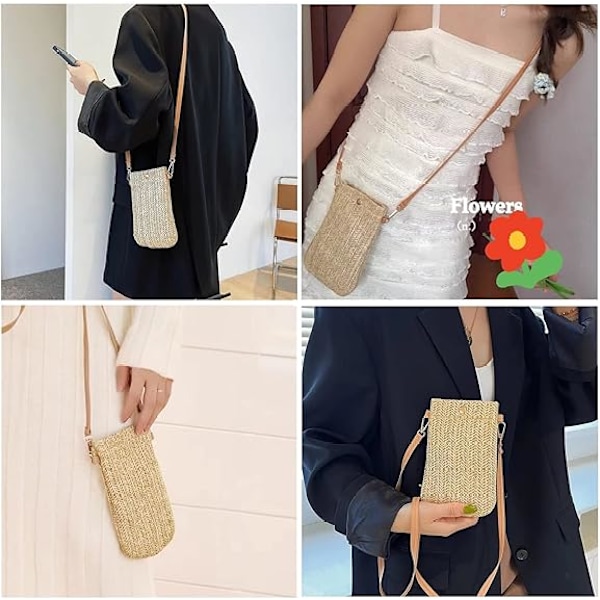 Valkoiset olkalaukut, naisten rennot olki- ja punotut laukut, punotut crossbody-laukut, puhelinlaukut