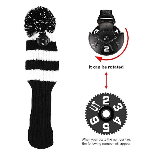 Fairway Metal Wood Rød/svart Golf Headcover Strikket Pom Hodebeskyttelsessett Slitesterk Black