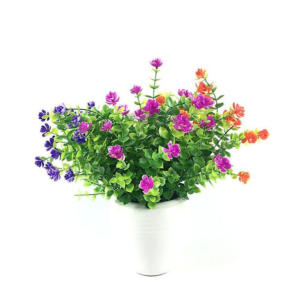 5 buketter konstgjorda blommor, konstgjorda utomhusväxter i plast, UV-beständiga buskar dekorationer Sunset Red