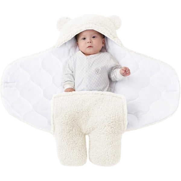 Unisex Baby Swaddle Filt, Baby Nest Sovsäck, Hooded Swaddle Sovsäck för Födelse-Vit-S(0-3 Månader)